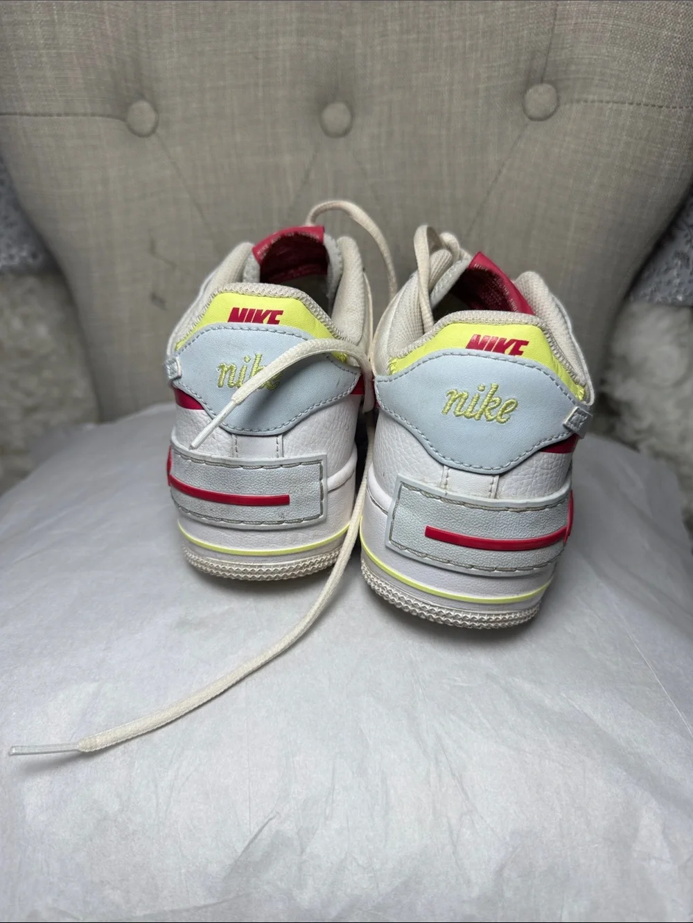 Nike Air Force 1 Low White with Red & Neon Yellow Accents women